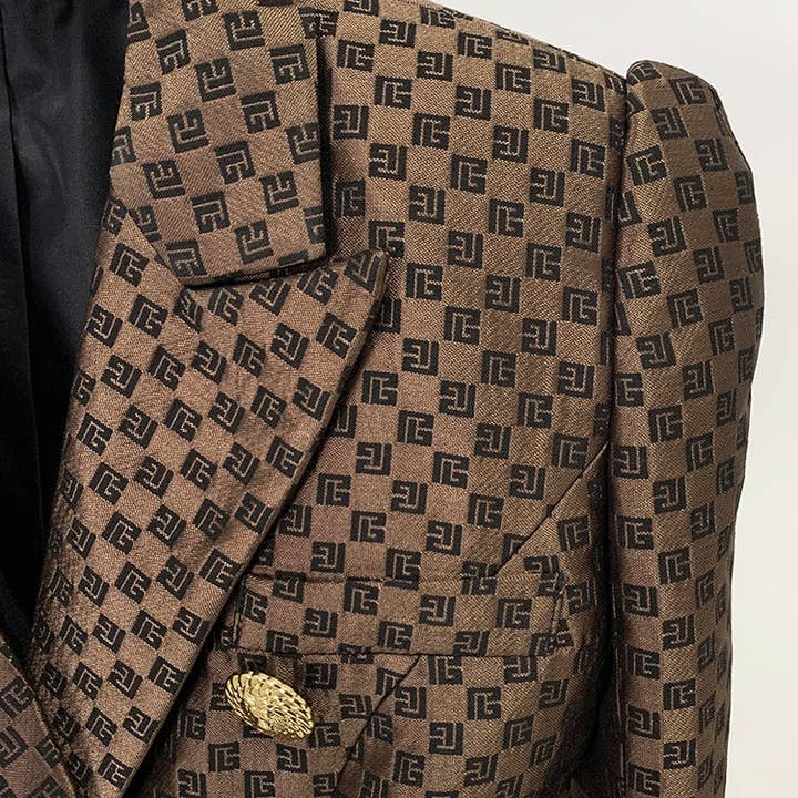 Marrone BL080 Blazer ricamato in jacquard da donna in vendita all'ingrosso su Faire