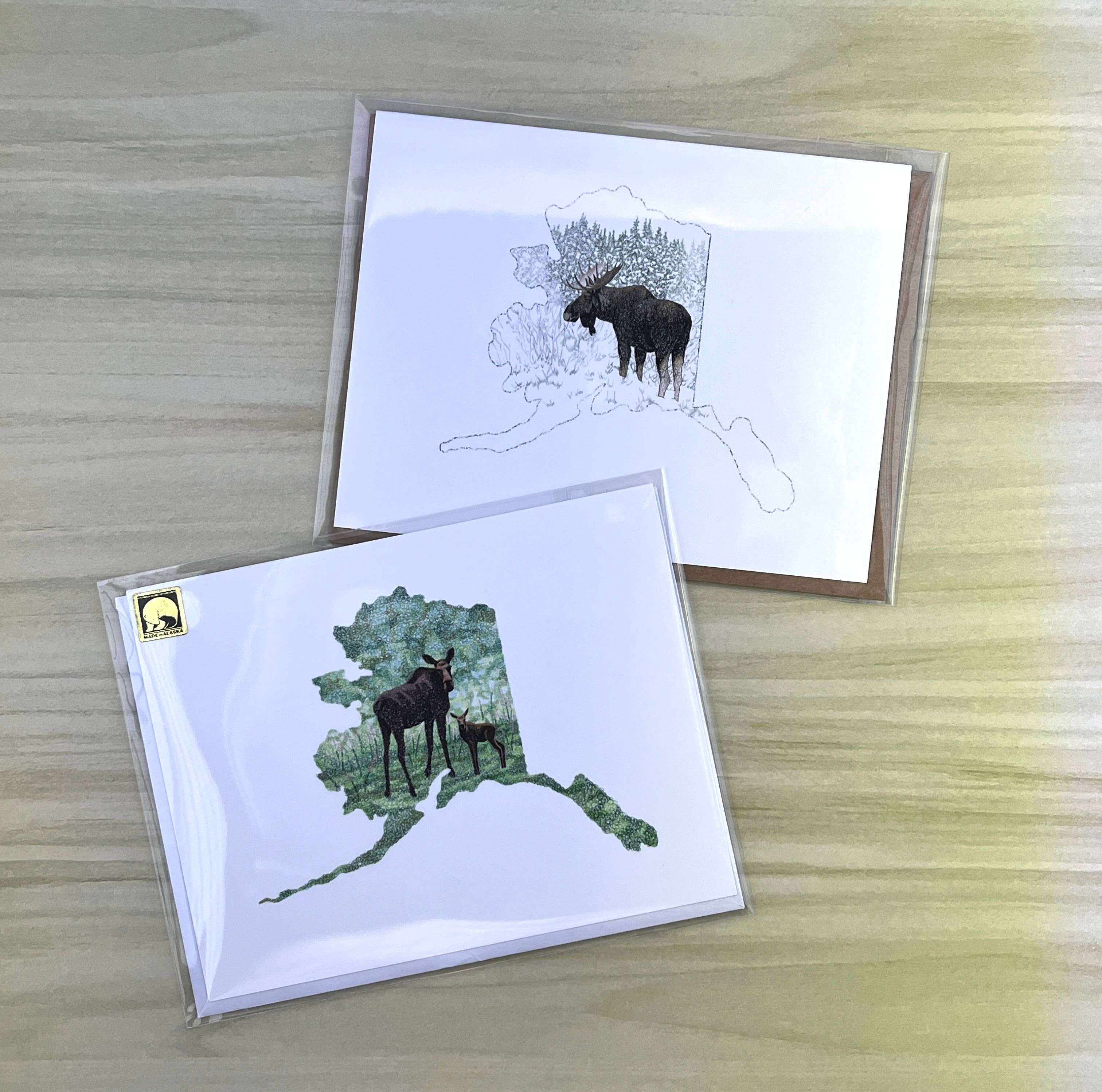Sea Spray AK - Wholesale Everyday Greeting Card - Alaska State Map Momma Moose and Calf Greeting Card9
