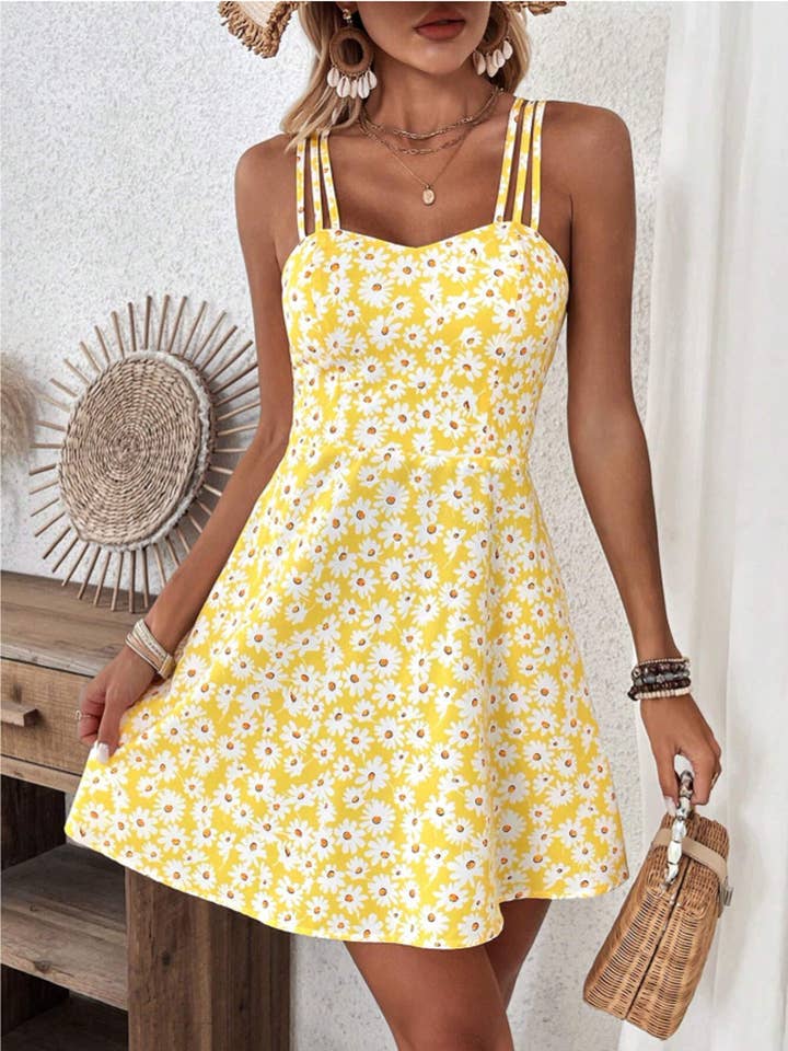 Daisy Print Spaghetti Strap Sundress for wholesale by Anna Kaci Wholesale