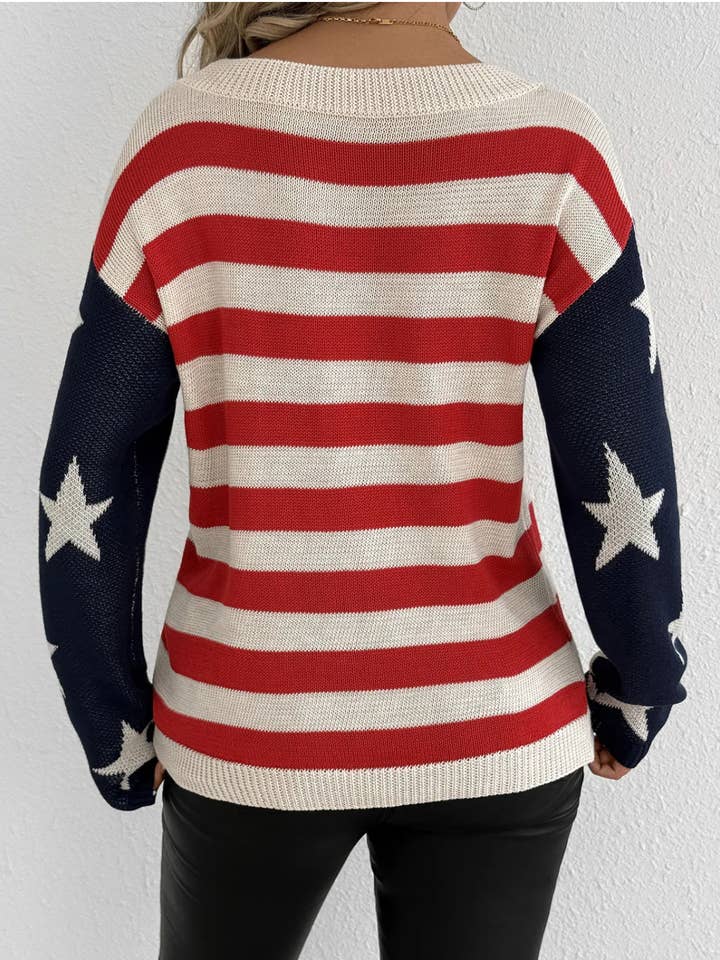 Serenity Collective - Wholesale Knit Sweater - Women's - USA Flag Sweater1
