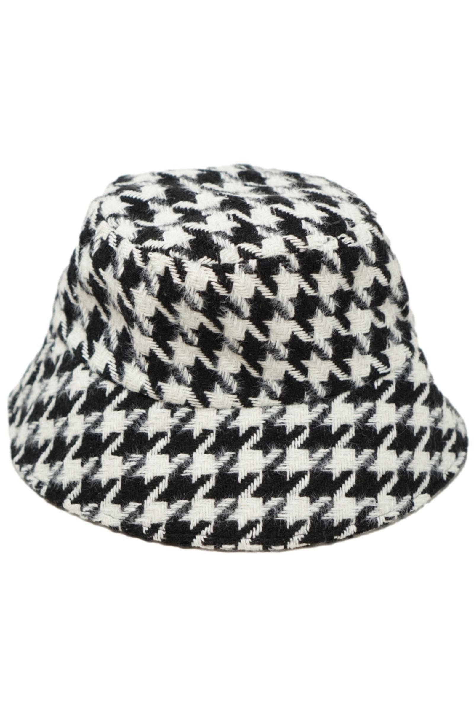 Olive & Pique - Wholesale Bucket hat – Women's - Houndstooth Pattern Textured Bucket Hat, Black/White1