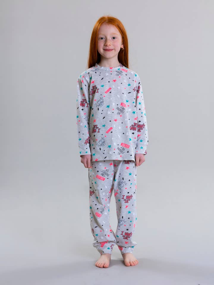 Pigiama per bambina Pear con stampa stelle e saette - grigio per la vendita all'ingrosso da parte di Pear