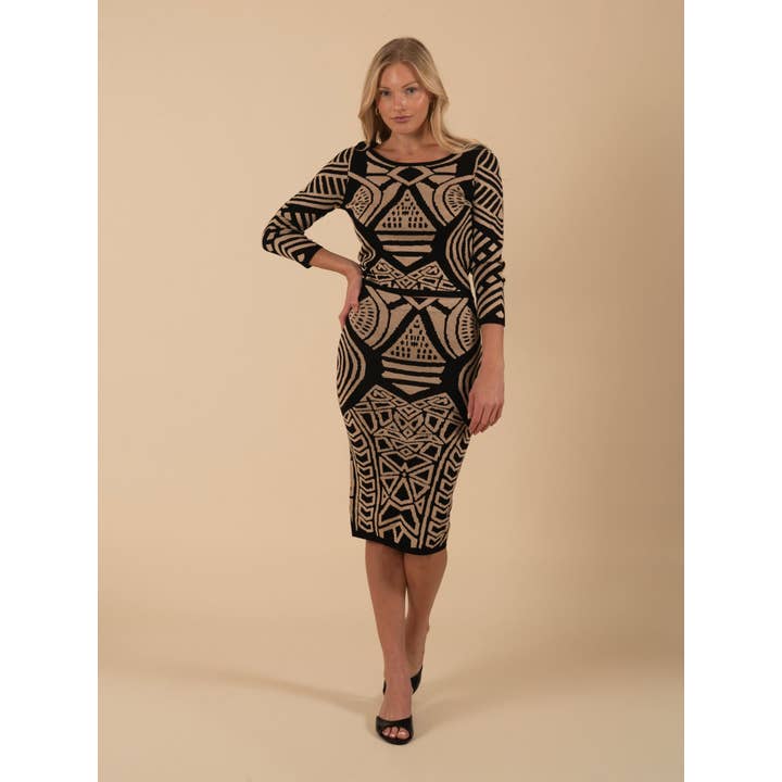 Top Justo de Malha Geométrica - Bege/ Preto por atacado de Vertigo Usa