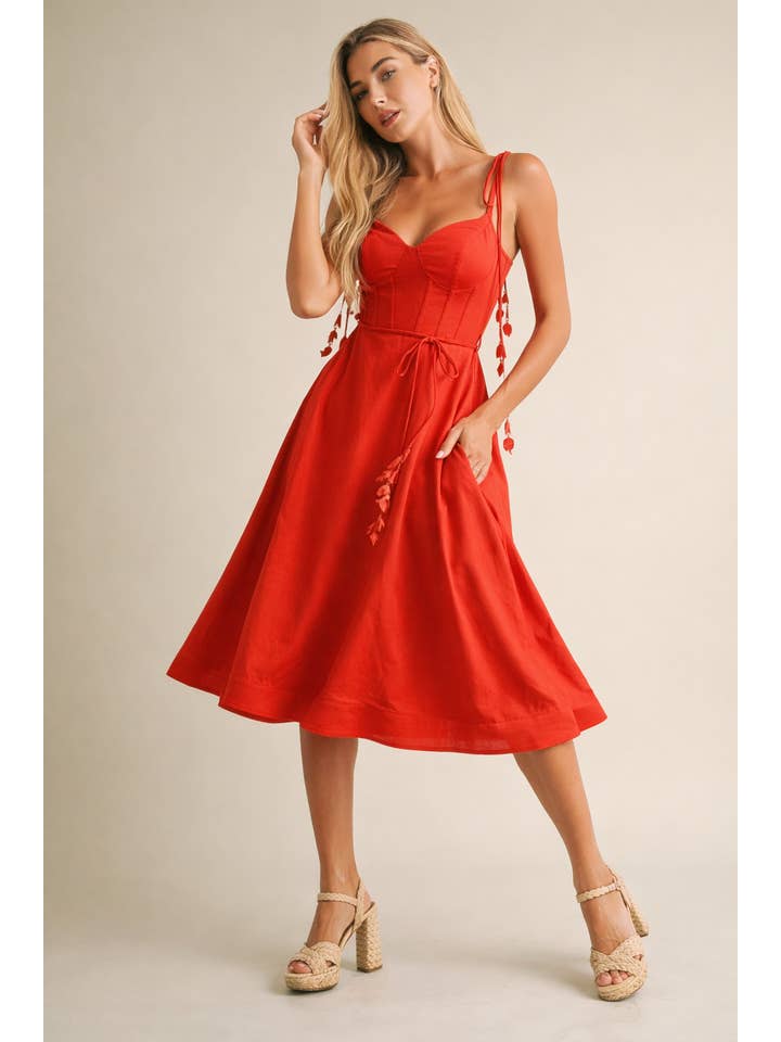 Endless Blu - Wholesale Dress - Women's - LD1003 Linen Midi Dress with Corset Bodice15