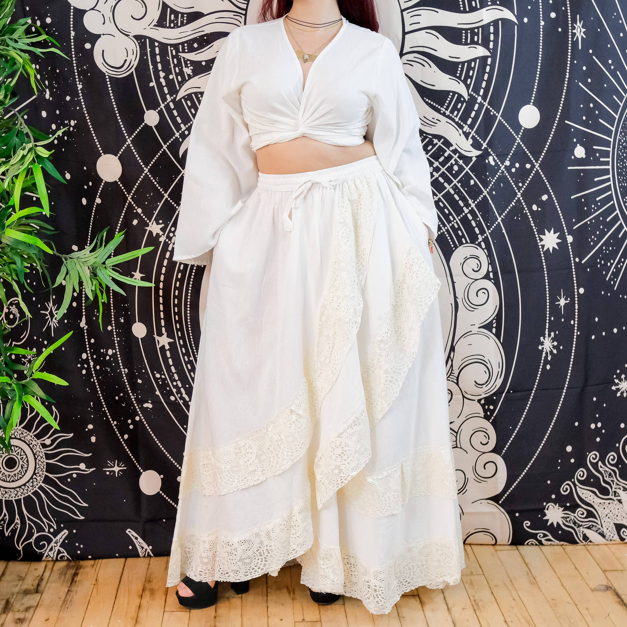 Karma Nepal Crafts - Venta al por mayor Conjuntos de top y falda - Mujer - Conjunto de falda fluida boho de encaje de algodón9