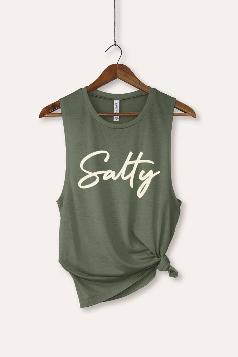 VINTAGE POINT USA – wholesale Tank top – Women′s – SALTY CURSIVE TYPOGRAPHY GRAPHIC TANK TOP5