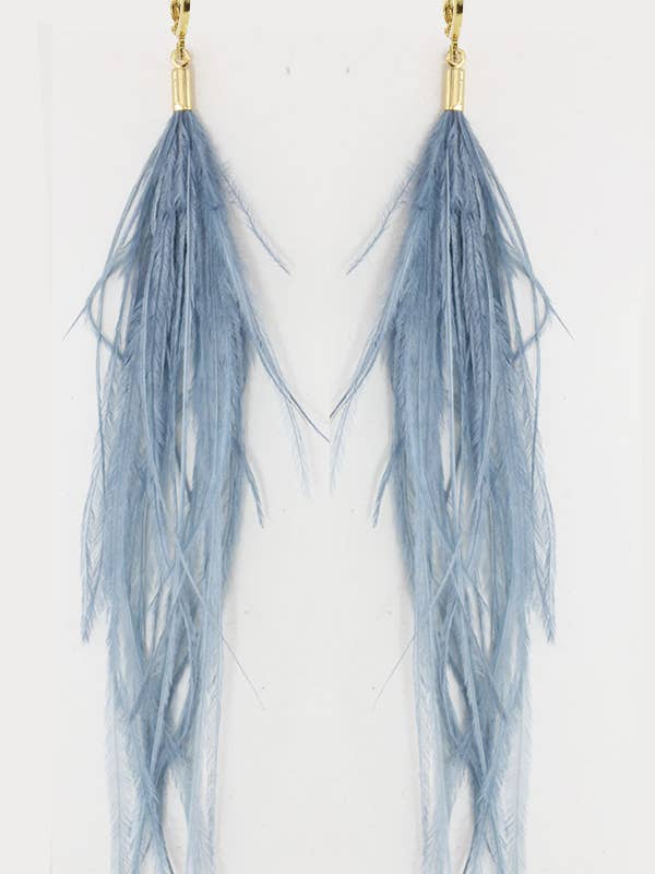 Ostrich Feather Earring Sky for wholesale by Brass Sand