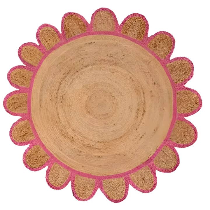 Maia Homes – wholesale Matta – Handgjord rosa rund jutematta med kammusselmönster1
