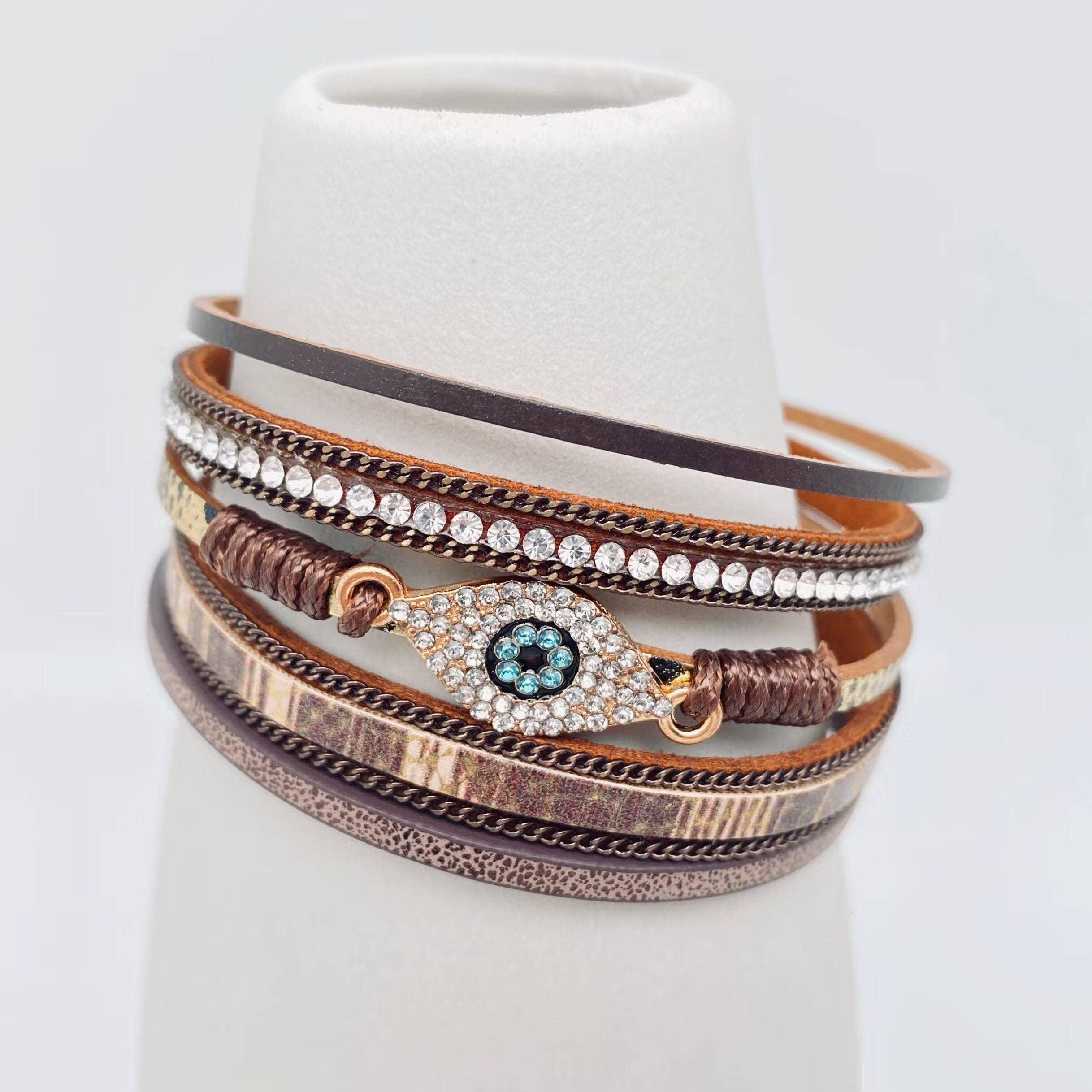 Mio Queena – Pulseira por atacado – Pulseira de couro PU multi-camadas com charme Evil Eye Charm1