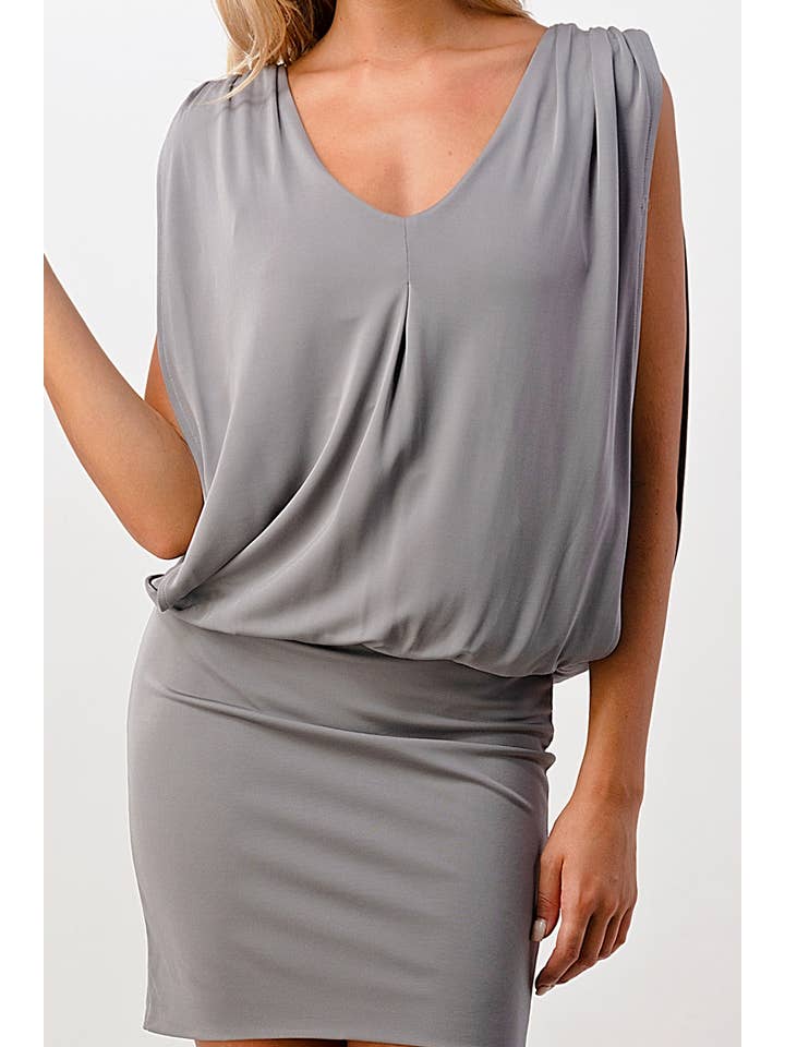 GREY Double Layered Banded Bottom Mini Dress for wholesale on Faire4
