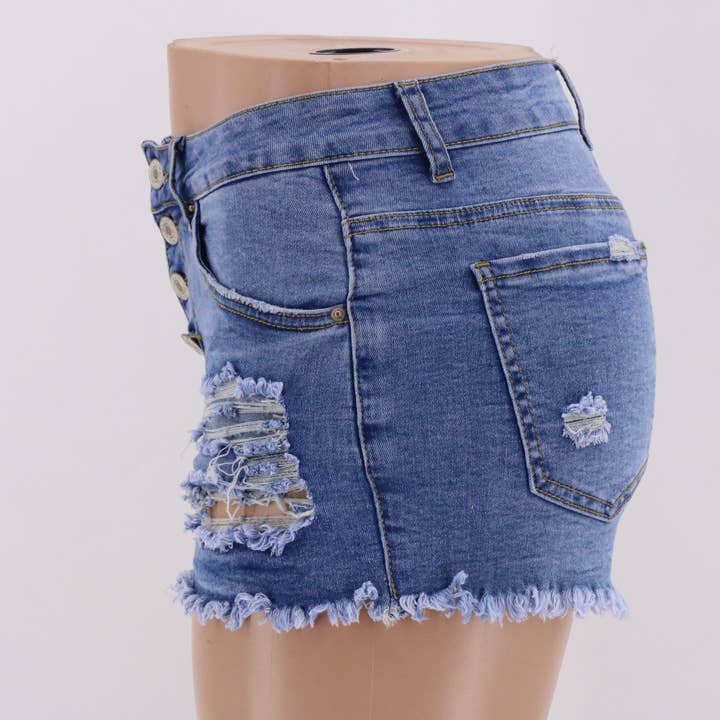 Lighter Blue New Slim Washed Women's Denim Hole Shorts for wholesale on Faire