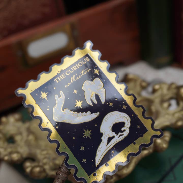Tooth and Toad - Wholesale Sticker - The Curious Collector bones Stamp sticker | Gold Mirror details3