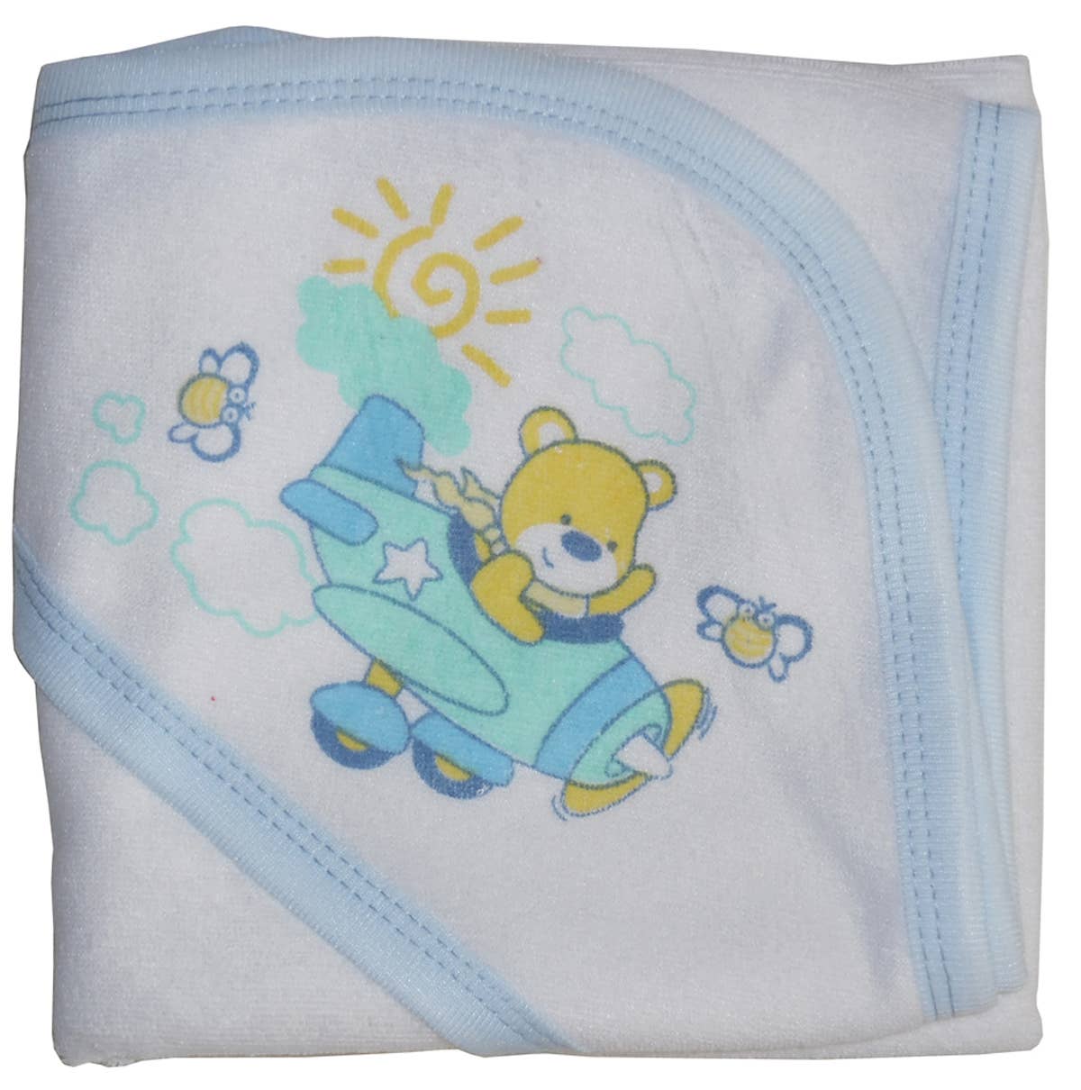 Bambini Infant Wear inc. - Wholesale Hooded Towel - Kids & Baby - Hooded Towel with Blue Binding and Screen Prints3