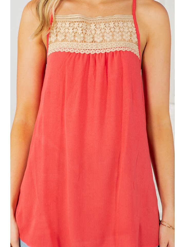 Orange Farm Clothing - Wholesale Blouse - Women's - Lace Trim Detailed Cross Back Top-3 COLORS*14