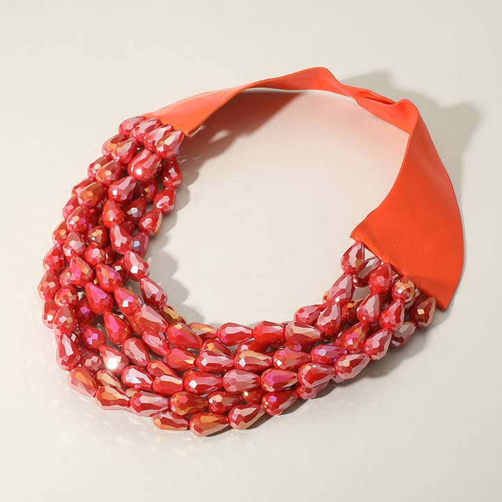 Sensibling Corp. - Wholesale Beaded/Pearl Necklace - Chunky Teardrop Bead Multi Faux Leather Magnetic Necklace