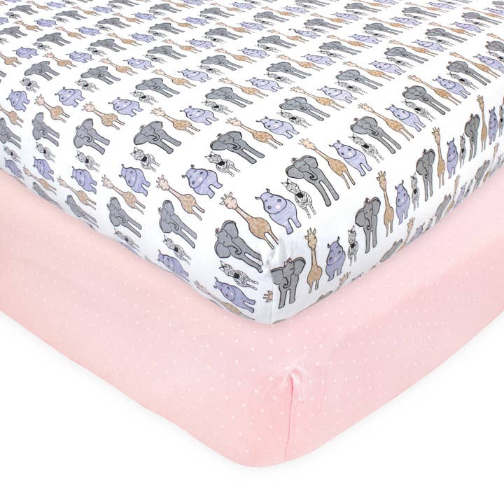 Hudson Baby Cotton Fitted Crib Sheet, Pink Safari for wholesale by BabyVision
