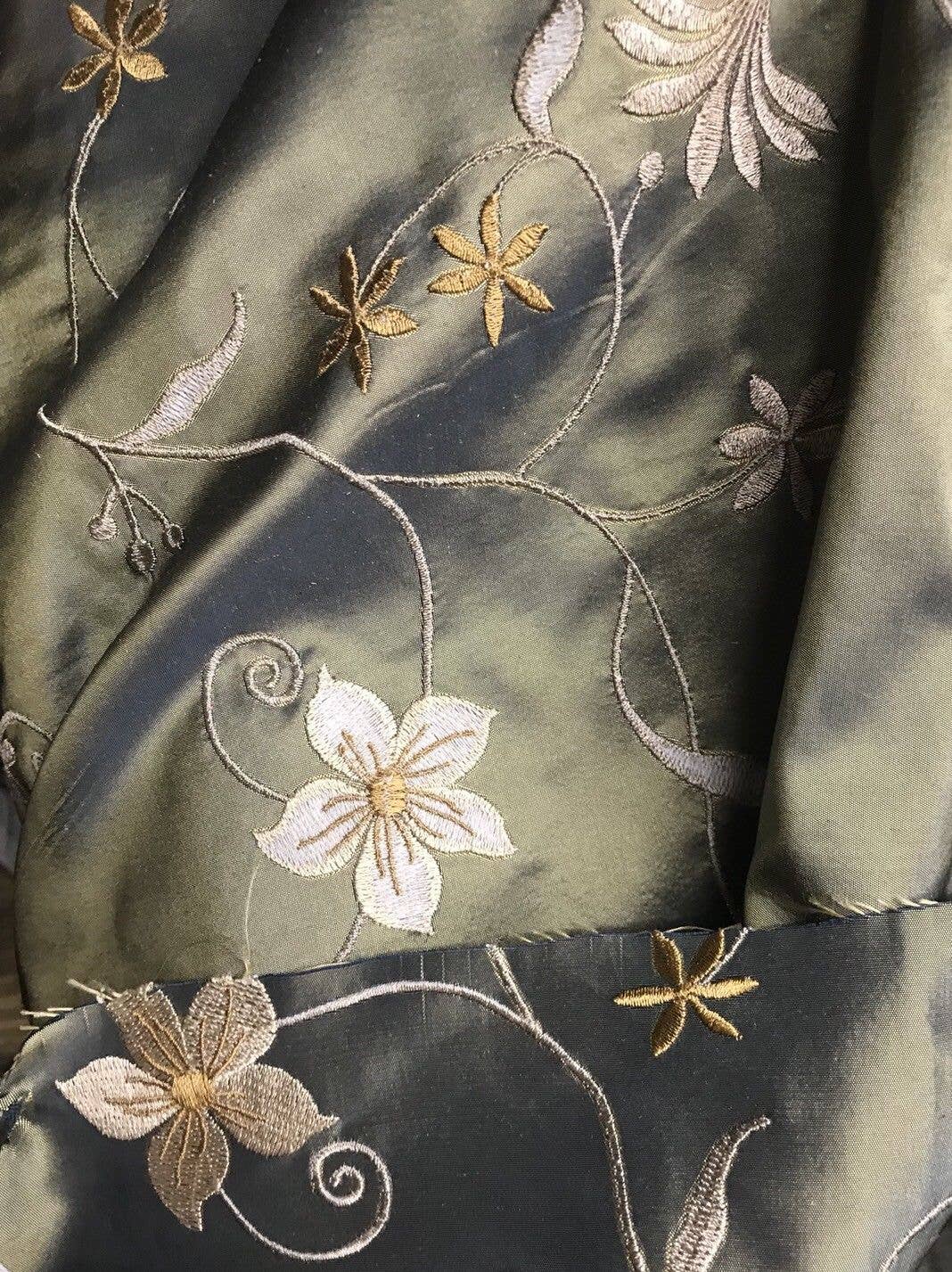 Fancy Styles Fabric - Wholesale Embroidery/Cross Stitch Supplies - NEW! SALE! 100% Silk Taffeta Embroidered Floral Fabric - By The Yard2