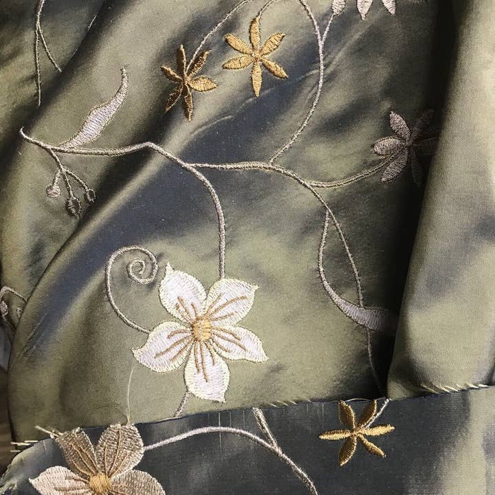 Fancy Styles Fabric - Wholesale Embroidery/Cross Stitch Supplies - NEW! SALE! 100% Silk Taffeta Embroidered Floral Fabric - By The Yard2