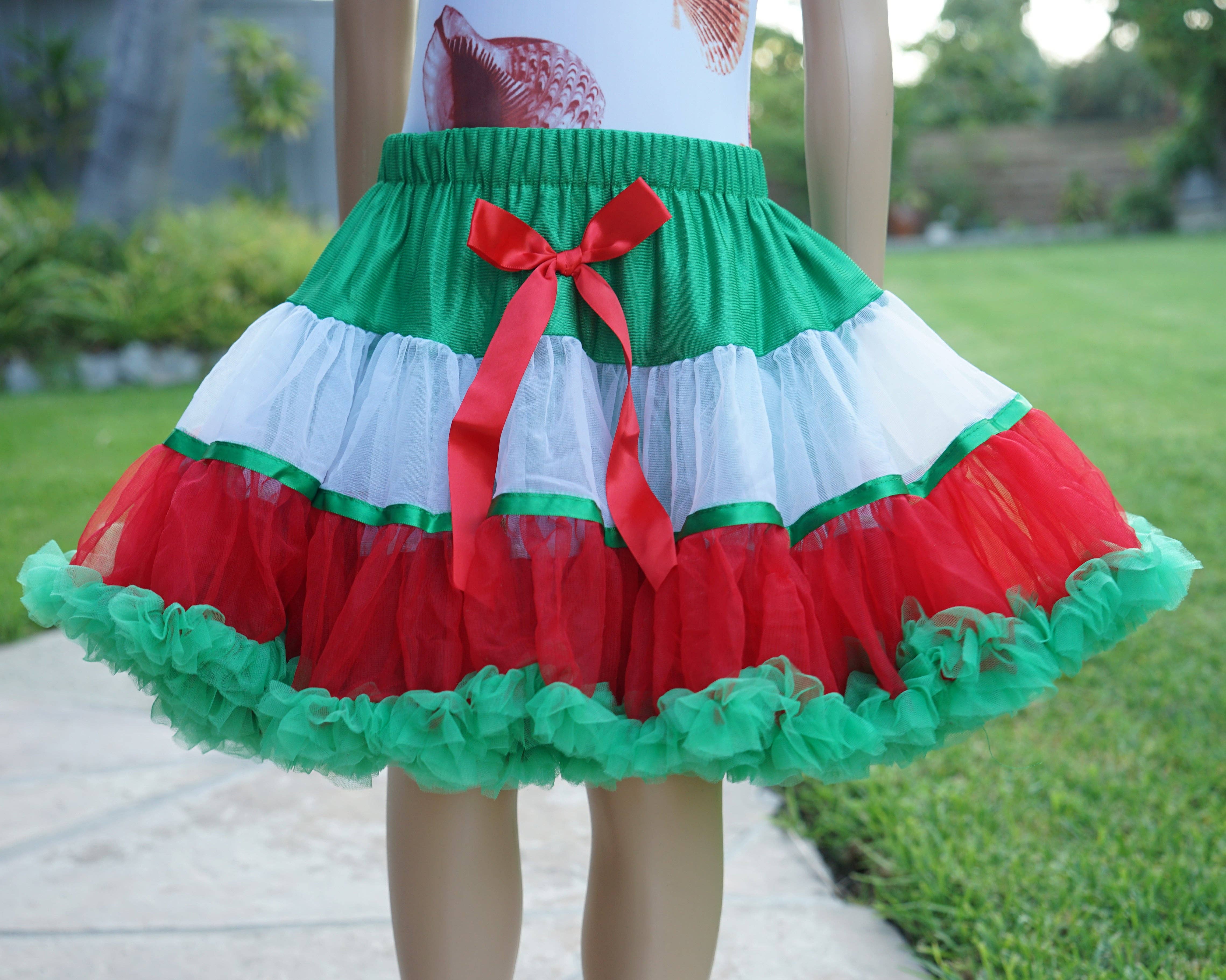 Wenchoice – Engroshandel Nederdel - Børn – Rød/Hvid/Grøn Fluffy Pettiskirt1