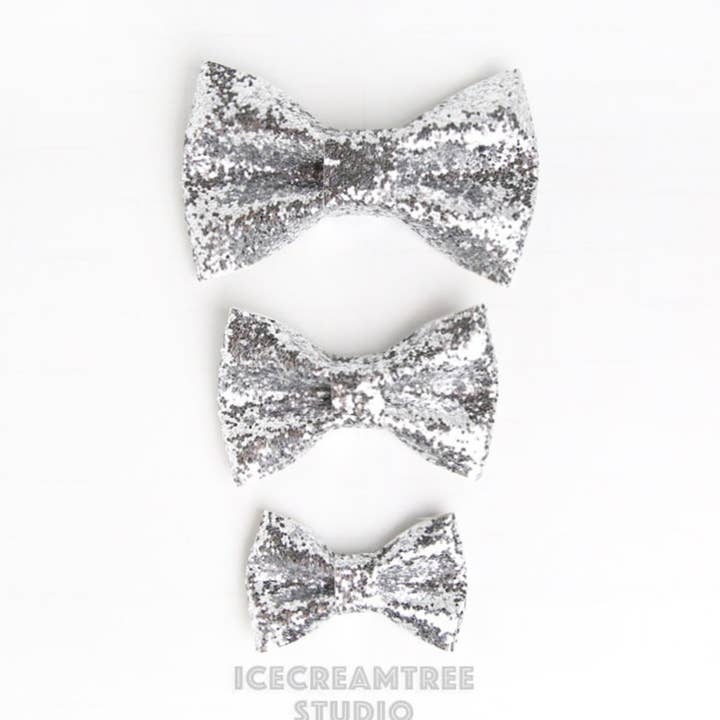 Sparkle Glitter Sølv Bue/Pandebånd - Krave Slide på Bue for engroshandel hos Icecreamtree Studio