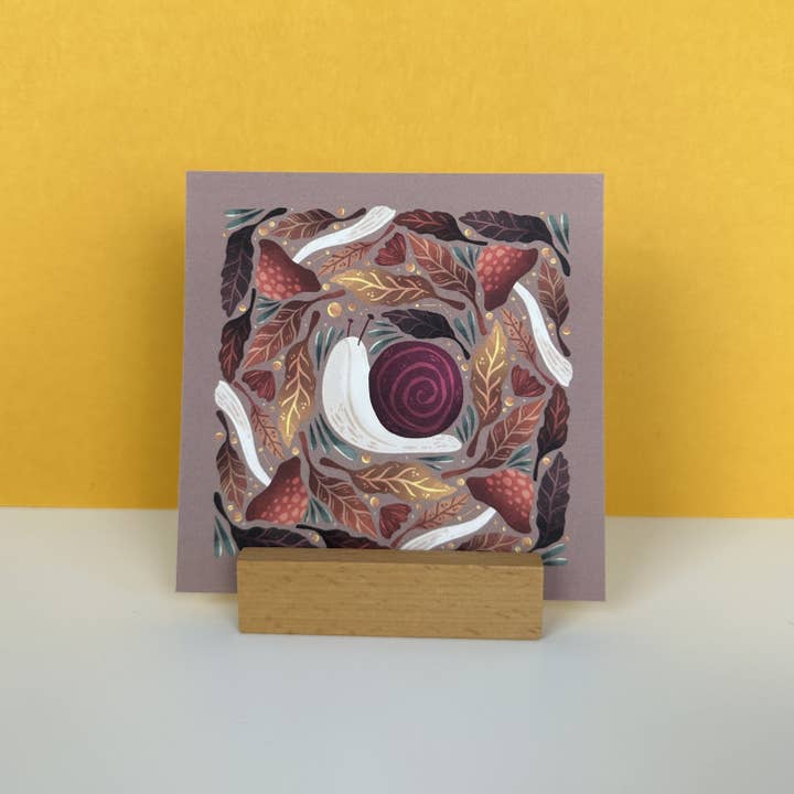 Kristin Heldt Art - Wholesale Art Print - Snail and Mushrooms 4x4 Art Print1