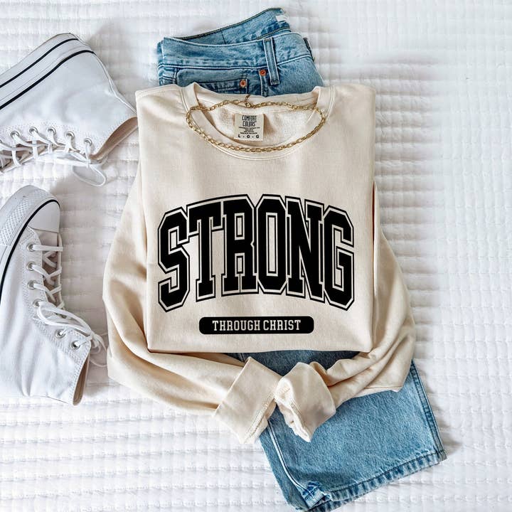 Verita Culture - Wholesale Graphic Sweatshirt - Women's - Strong Through Christ Inspirational Christian Garment Dyed Comfort Colors Sweatshirt10