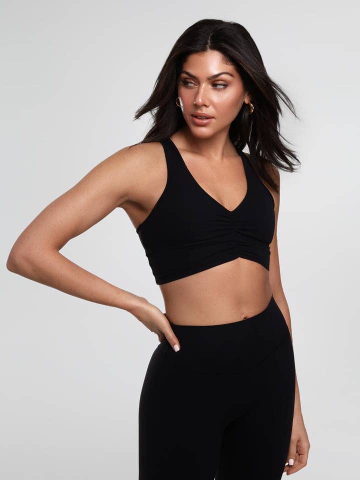 THE CINCHED LOUNGE BRA (WITH REUSABLE ABSORBENT PADS) / BLACK for wholesale by LO+JAYNE