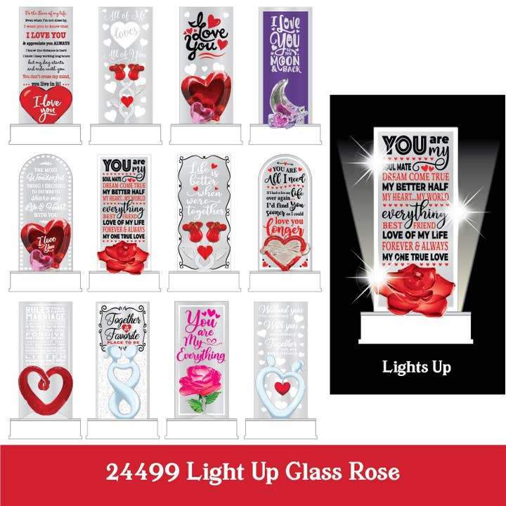 Valentine's Day Light Up Glass Keepsake Assortment- 12/Pack for wholesale by Novelty Closeout