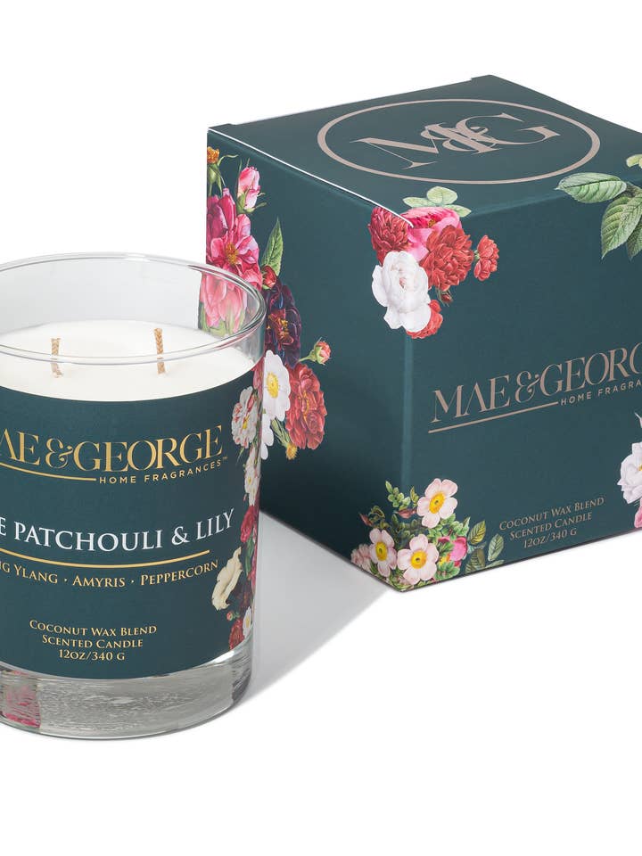 Rose Patchouli & Lily | Long Lasting Double Wick Candles for wholesale by Mae & George Home Fragrances | Luxury Candles