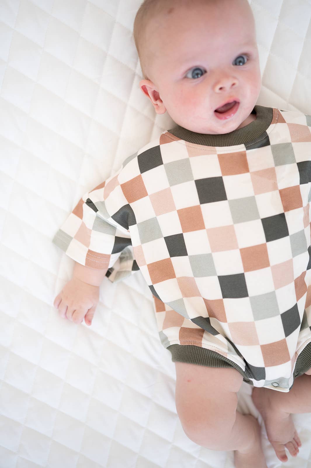 Addie Joy company - Wholesale Bodysuit (Non-Footed) - Baby - Oversized T-shirt Bubble Romper- Sage Check6