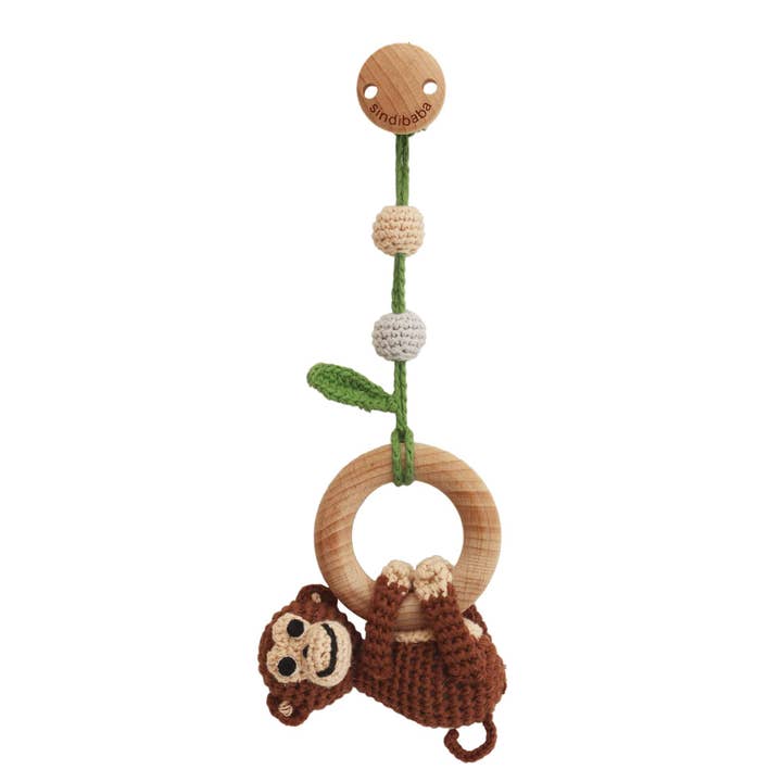 Charlie Monkey 3in1 hanging toy in brown (organic) for wholesale by SindiBaba