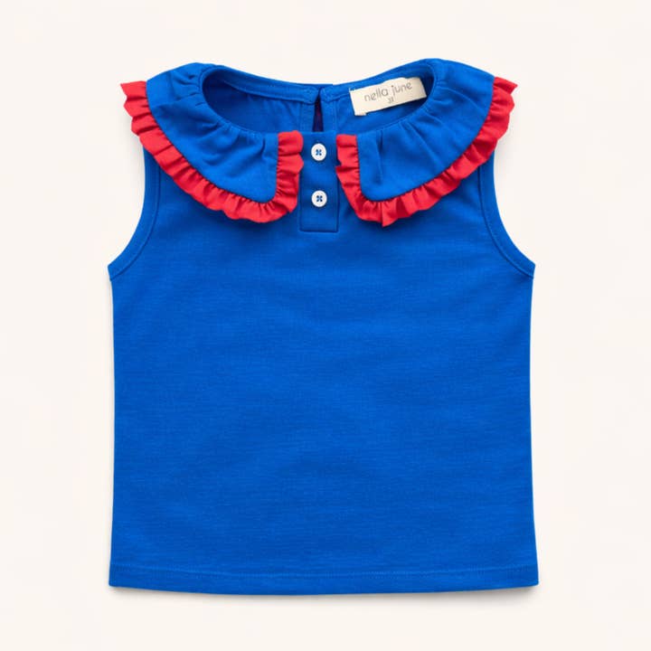 Pleated Tennis Tank in Blue/Red for wholesale by Nella June