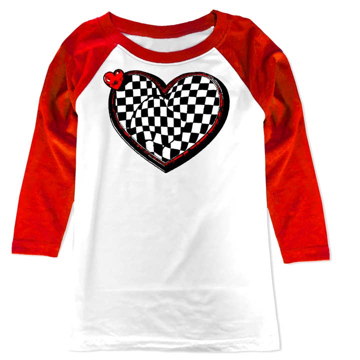 Checker Heart Raglan, W/R (Toddler, Youth, Adult) for wholesale by Micro Me