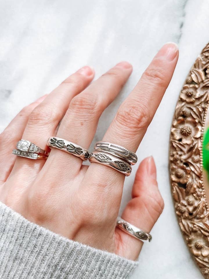 Stamped Stacking Rings for wholesale by Artemis and Aura Jewelry