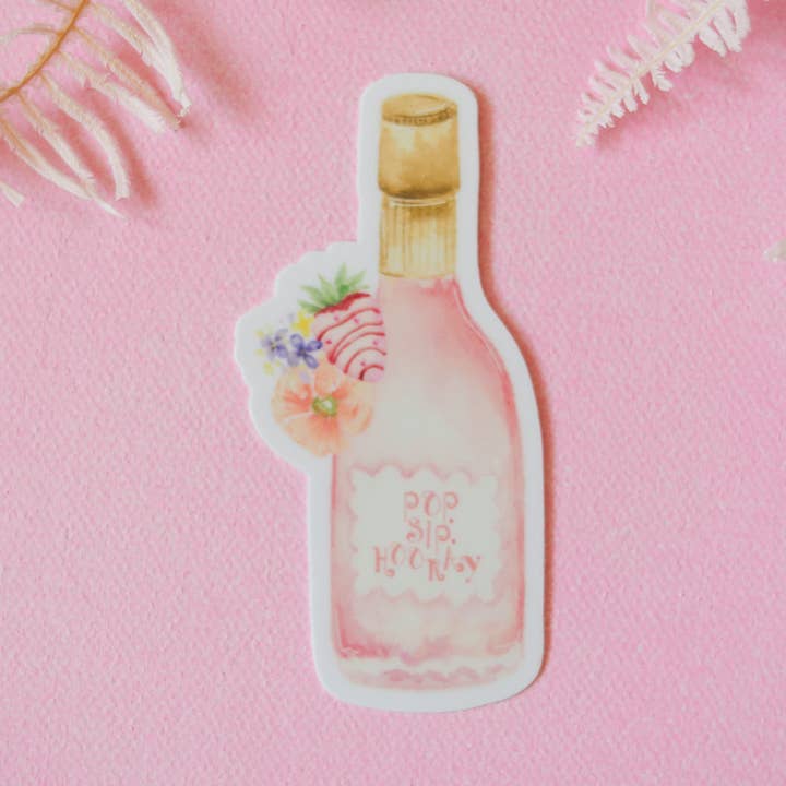 Stephanie Tara Stationery – Engroshandel Klistermærke – pop slurk hooray pink rose flaske mærkat0