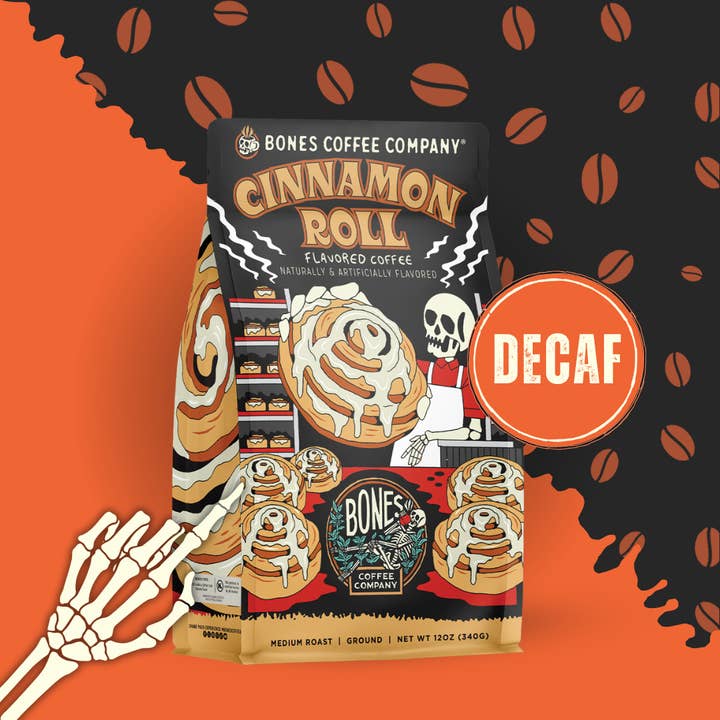 Decaf Cinnamon Roll Coffee | 12oz | Whole Bean & Ground for wholesale by Bones Coffee Company