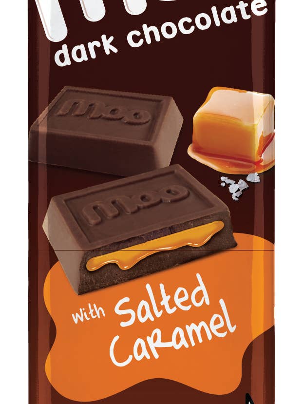 Grande barre de caramel salé au chocolat noir biologique, 1,4 oz pour la vente par MOO Organic Chocolates