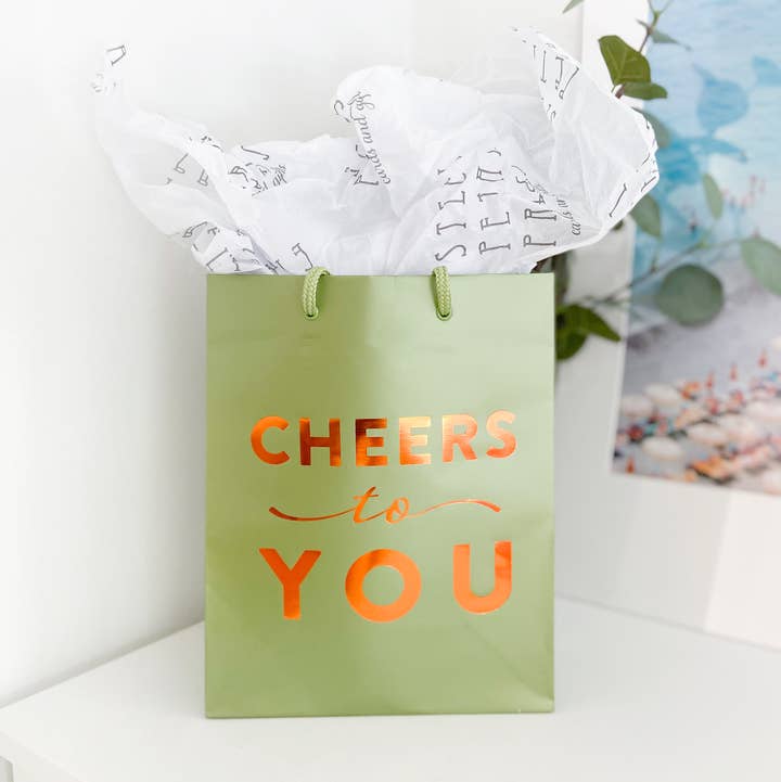 Cheers to You Gift Bag - Metallic Foil-Stamped Gift Bag for wholesale by Steel Petal Press
