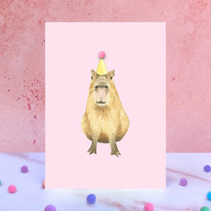 Capybara Geburtstagskarte mit Bommel für den Großhandel von Robert James Hull