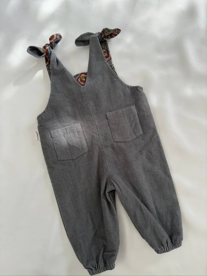 Yo Baby - Vente Barboteuse – bébé - Combinaison réversible en velours côtelé gris uni et imprimé floral gris12