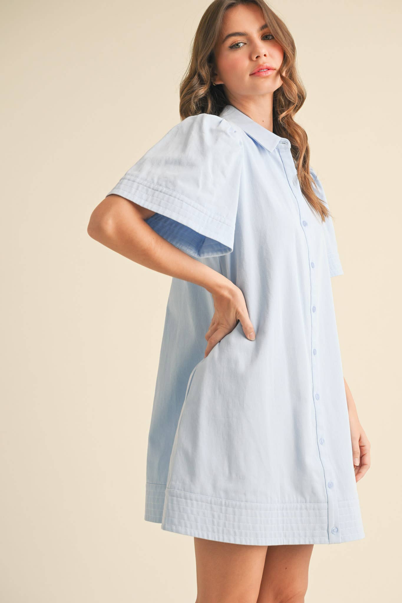 &MERCI - Wholesale Dress - Women's - SHORT SLEEVE BUTTON DOWN MINI DRESS MDR357221