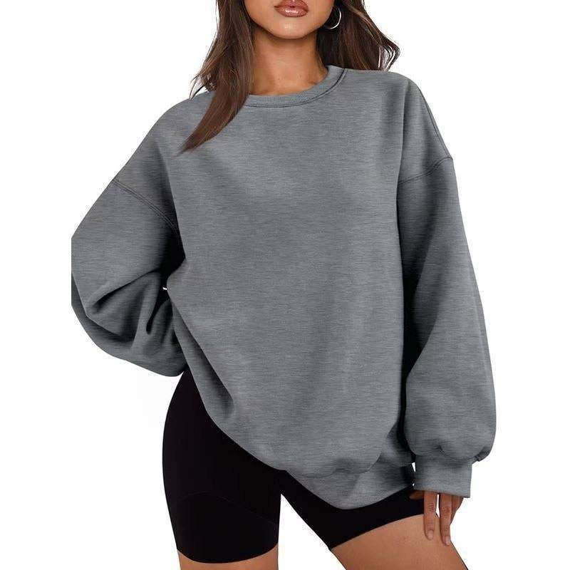 FurDecoration – wholesale Sweatshirt – Women's – Solid Color Loose Crewneck Sweatshirt1