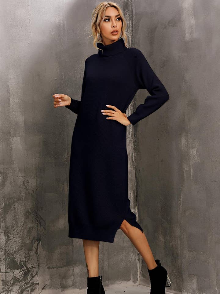 FS Collection (Germany) - Wholesale Dress - Women's - Wool Blended Jumper Dress With High Neck In Black1