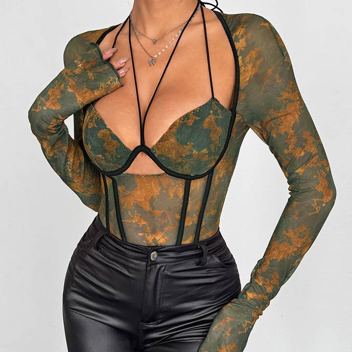 Mesh Jumpsuit met Lange Mouwen en Gedurfd Patroon voor wholesale door EmberLoom