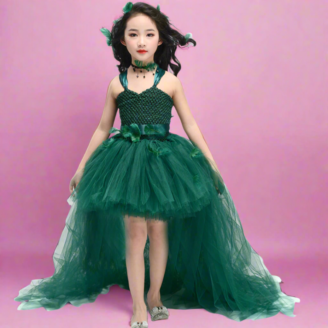 KiddieKickz - Wholesale Costume - Kids - Trailing Green Fairy Halloween Costume Tutu Dress Set0
