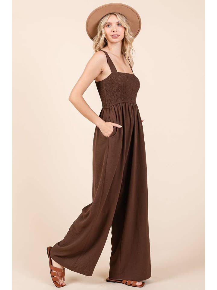 mittoshop - Wholesale Jumpsuit - Women's - AIRFLOW SMOCKED SLEEVELESS WIDE LEG JUMPSUIT