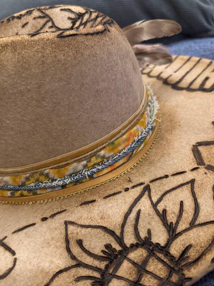 Baby I’ll be your honeybee Burnt Rancher for wholesale by Feathered Gypsy Custom Hats and Boutique