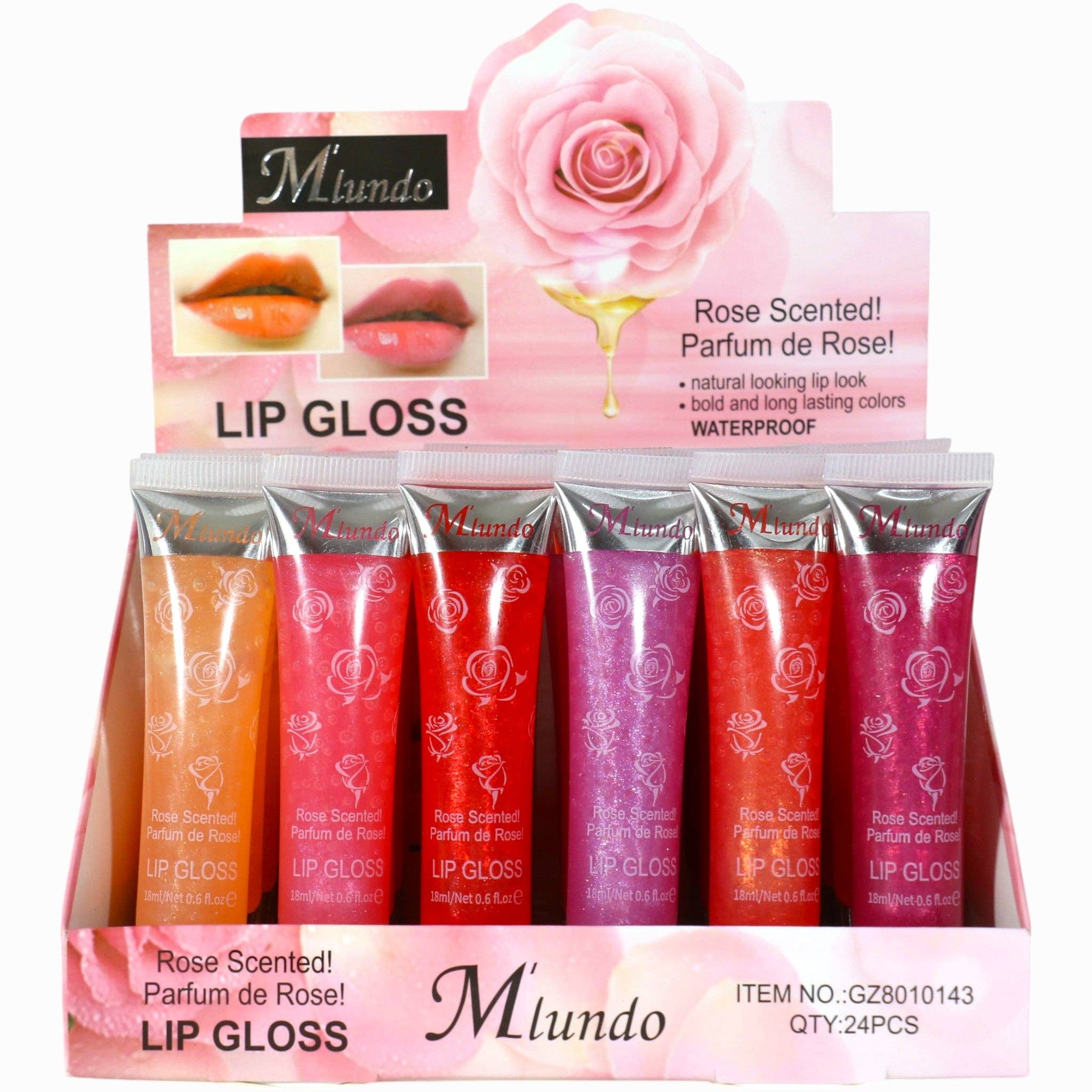 ASSORTED Miundo Rose Scented Lip Gloss GZ8010143 (24PC) for wholesale on Faire9