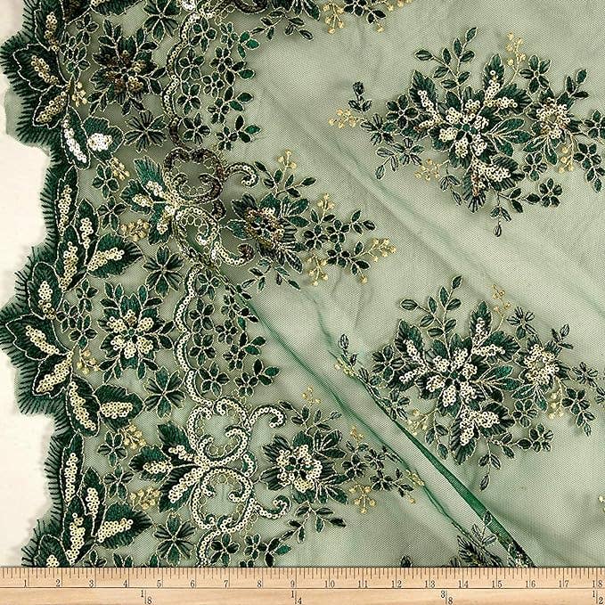 Fabrics Star – Rolo de tecido por atacado – Tecido de Tule Bordado com Paetês Rowley para Costura de Vestidos, Saias e Rendas0