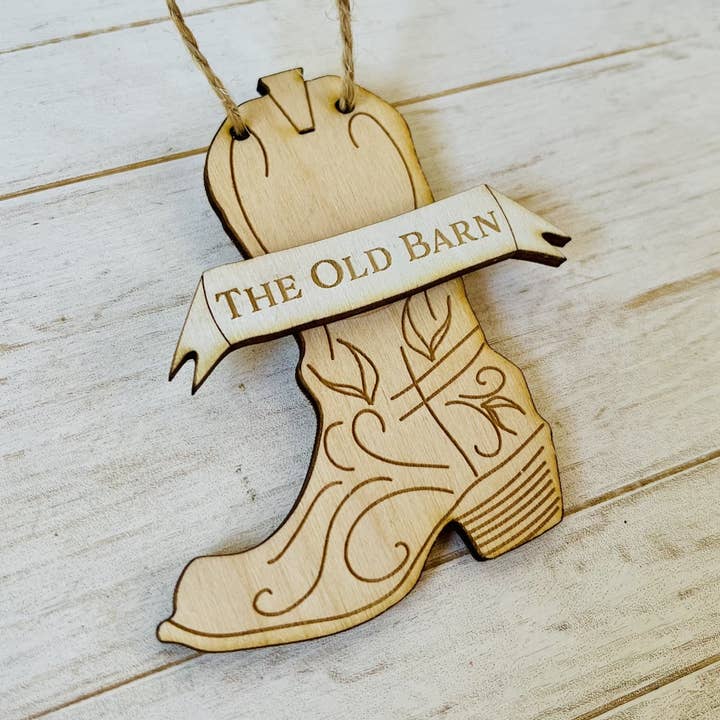 Træ Cowboy Støvle Specialgraveret Hængende Dekoration for engroshandel hos Gorgeous Little Bits Ltd